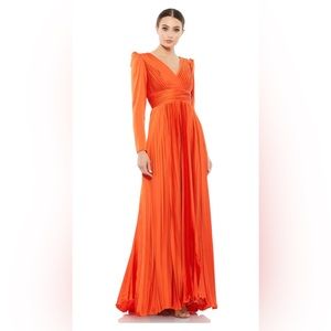 MAC DUGGAL Pleated Long Sleeve V-Neck Gown